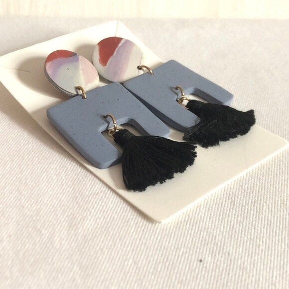 Unique Tassel Dangle Earrings Warm Tones - Picture 2 of 5